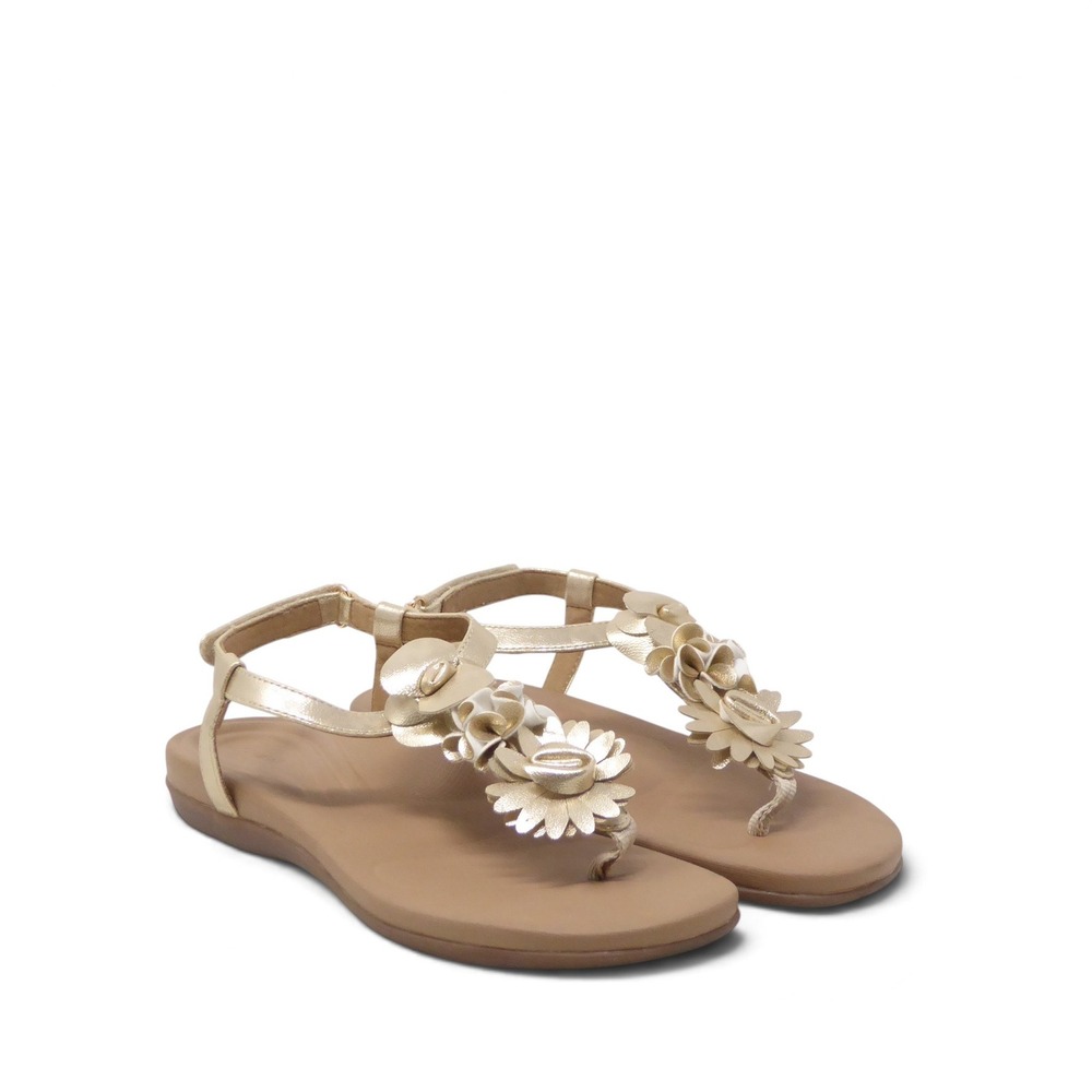 Aetrex Women Sandals Gold Charli Floral Thong Ankle Strap 8.5